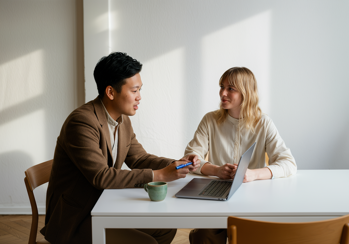 A client and counsellor meeting over a laptop